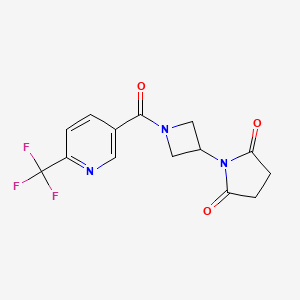 molecular formula C14H12F3N3O3 B3005490 1-(1-(6-(Trifluoromethyl)nicotinoyl)azetidin-3-yl)pyrrolidine-2,5-dione CAS No. 1903538-22-6