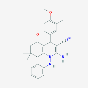 molecular formula C26H28N4O2 B300550 2-Amino-1-anilino-4-(4-methoxy-3-methylphenyl)-7,7-dimethyl-5-oxo-1,4,5,6,7,8-hexahydro-3-quinolinecarbonitrile 