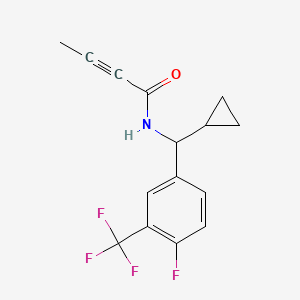 molecular formula C15H13F4NO B3005504 N-[Cyclopropyl-[4-fluoro-3-(trifluoromethyl)phenyl]methyl]but-2-ynamide CAS No. 2411307-37-2