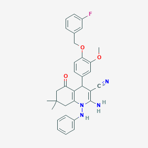 2-Amino-1-anilino-4-{4-[(3-fluorobenzyl)oxy]-3-methoxyphenyl}-7,7-dimethyl-5-oxo-1,4,5,6,7,8-hexahydro-3-quinolinecarbonitrile