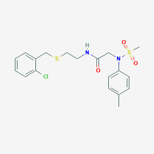 molecular formula C19H23ClN2O3S2 B300553 N-{2-[(2-chlorobenzyl)sulfanyl]ethyl}-2-[4-methyl(methylsulfonyl)anilino]acetamide 