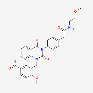 molecular formula C28H27N3O6 B3005532 2-(4-(1-(5-甲酰基-2-甲氧基苄基)-2,4-二氧代-1,2-二氢喹唑啉-3(4H)-基)苯基)-N-(2-甲氧基乙基)乙酰胺 CAS No. 1223787-11-8