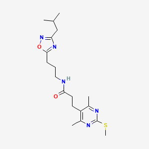 molecular formula C19H29N5O2S B3005559 3-[4,6-dimethyl-2-(methylsulfanyl)pyrimidin-5-yl]-N-{3-[3-(2-methylpropyl)-1,2,4-oxadiazol-5-yl]propyl}propanamide CAS No. 1223425-18-0