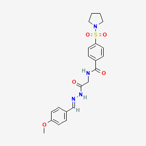 molecular formula C21H24N4O5S B3005563 (E)-N-(2-(2-(4-methoxybenzylidene)hydrazinyl)-2-oxoethyl)-4-(pyrrolidin-1-ylsulfonyl)benzamide CAS No. 391885-54-4