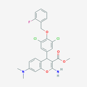 molecular formula C26H23Cl2FN2O4 B300557 methyl 2-amino-4-{3,5-dichloro-4-[(2-fluorobenzyl)oxy]phenyl}-7-(dimethylamino)-4H-chromene-3-carboxylate 