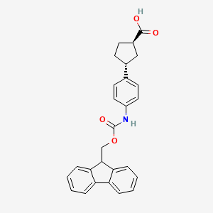 molecular formula C27H25NO4 B3005572 (1R,3R)-3-[4-(9H-Fluoren-9-ylmethoxycarbonylamino)phenyl]cyclopentane-1-carboxylic acid CAS No. 2445750-21-8