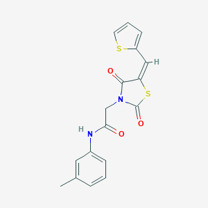 molecular formula C17H14N2O3S2 B300559 2-[(5E)-2,4-dioxo-5-(thiophen-2-ylmethylidene)-1,3-thiazolidin-3-yl]-N-(3-methylphenyl)acetamide 
