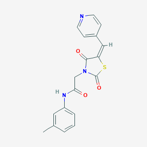 molecular formula C18H15N3O3S B300561 2-[2,4-dioxo-5-(4-pyridinylmethylene)-1,3-thiazolidin-3-yl]-N-(3-methylphenyl)acetamide 