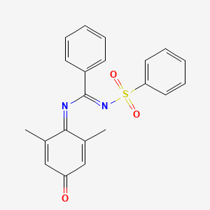molecular formula C21H18N2O3S B3005617 (E)-N-(2,6-dimethyl-4-oxocyclohexa-2,5-dien-1-ylidene)-N'-(phenylsulfonyl)benzimidamide CAS No. 408346-25-8