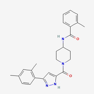 molecular formula C25H28N4O2 B3005633 N-(1-(3-(2,4-dimethylphenyl)-1H-pyrazole-5-carbonyl)piperidin-4-yl)-2-methylbenzamide CAS No. 1319203-77-4