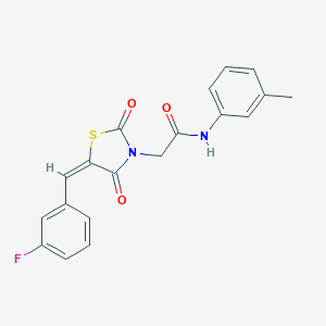 molecular formula C19H15FN2O3S B300564 2-[5-(3-fluorobenzylidene)-2,4-dioxo-1,3-thiazolidin-3-yl]-N-(3-methylphenyl)acetamide 