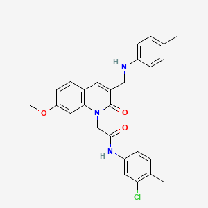 molecular formula C28H28ClN3O3 B3005640 N-(3-chloro-4-methylphenyl)-2-(3-(((4-ethylphenyl)amino)methyl)-7-methoxy-2-oxoquinolin-1(2H)-yl)acetamide CAS No. 894558-81-7