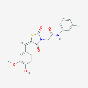 molecular formula C20H18N2O5S B300567 2-[5-(4-hydroxy-3-methoxybenzylidene)-2,4-dioxo-1,3-thiazolidin-3-yl]-N-(3-methylphenyl)acetamide 
