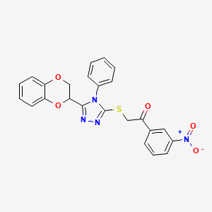 molecular formula C24H18N4O5S B3005688 2-((5-(2,3-dihydrobenzo[b][1,4]dioxin-2-yl)-4-phenyl-4H-1,2,4-triazol-3-yl)thio)-1-(3-nitrophenyl)ethanone CAS No. 326881-84-9