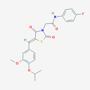 molecular formula C22H21FN2O5S B300570 N-(4-fluorophenyl)-2-[5-(4-isopropoxy-3-methoxybenzylidene)-2,4-dioxo-1,3-thiazolidin-3-yl]acetamide 
