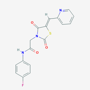 molecular formula C17H12FN3O3S B300571 2-[2,4-dioxo-5-(2-pyridinylmethylene)-1,3-thiazolidin-3-yl]-N-(4-fluorophenyl)acetamide 