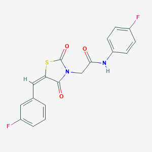 molecular formula C18H12F2N2O3S B300572 2-[5-(3-fluorobenzylidene)-2,4-dioxo-1,3-thiazolidin-3-yl]-N-(4-fluorophenyl)acetamide 