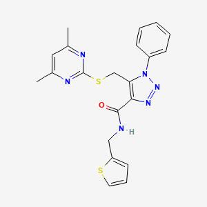 molecular formula C21H20N6OS2 B3005720 5-(((4,6-dimethylpyrimidin-2-yl)thio)methyl)-1-phenyl-N-(thiophen-2-ylmethyl)-1H-1,2,3-triazole-4-carboxamide CAS No. 1170088-14-8