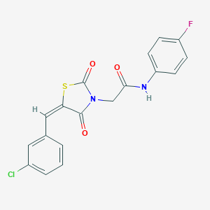 molecular formula C18H12ClFN2O3S B300573 2-[5-(3-chlorobenzylidene)-2,4-dioxo-1,3-thiazolidin-3-yl]-N-(4-fluorophenyl)acetamide 