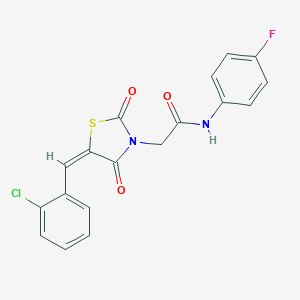 molecular formula C18H12ClFN2O3S B300574 2-[5-(2-chlorobenzylidene)-2,4-dioxo-1,3-thiazolidin-3-yl]-N-(4-fluorophenyl)acetamide 
