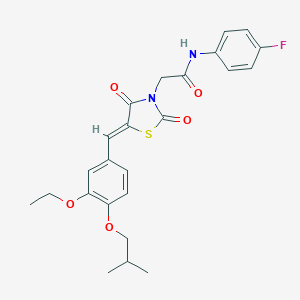 molecular formula C24H25FN2O5S B300576 2-{(5Z)-5-[3-ethoxy-4-(2-methylpropoxy)benzylidene]-2,4-dioxo-1,3-thiazolidin-3-yl}-N-(4-fluorophenyl)acetamide 