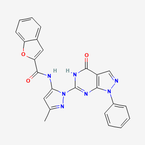 molecular formula C24H17N7O3 B3005764 N-(3-methyl-1-(4-oxo-1-phenyl-4,5-dihydro-1H-pyrazolo[3,4-d]pyrimidin-6-yl)-1H-pyrazol-5-yl)benzofuran-2-carboxamide CAS No. 1019098-23-7