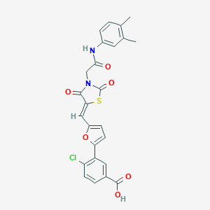 molecular formula C25H19ClN2O6S B300581 4-Chloro-3-[5-({3-[2-(3,4-dimethylanilino)-2-oxoethyl]-2,4-dioxo-1,3-thiazolidin-5-ylidene}methyl)-2-furyl]benzoic acid 
