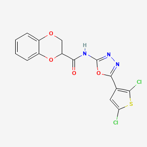molecular formula C15H9Cl2N3O4S B3005815 N-(5-(2,5-dichlorothiophen-3-yl)-1,3,4-oxadiazol-2-yl)-2,3-dihydrobenzo[b][1,4]dioxine-2-carboxamide CAS No. 1171450-03-5