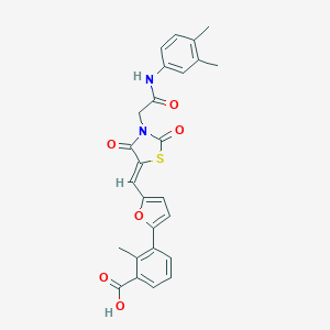 molecular formula C26H22N2O6S B300582 3-[5-({3-[2-(3,4-Dimethylanilino)-2-oxoethyl]-2,4-dioxo-1,3-thiazolidin-5-ylidene}methyl)-2-furyl]-2-methylbenzoic acid 