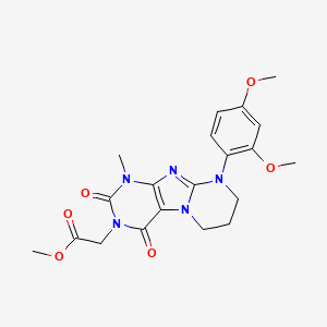 molecular formula C20H23N5O6 B3005851 methyl 2-(9-(2,4-dimethoxyphenyl)-1-methyl-2,4-dioxo-1,2,6,7,8,9-hexahydropyrimido[2,1-f]purin-3(4H)-yl)acetate CAS No. 877617-05-5
