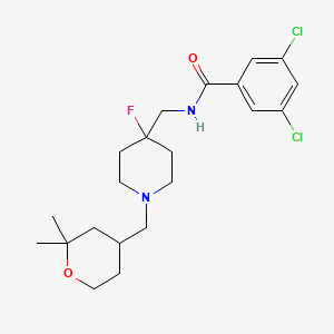 molecular formula C21H29Cl2FN2O2 B3005859 3,5-dichloro-N-((1-((2,2-dimethyltetrahydro-2H-pyran-4-yl)methyl)-4-fluoropiperidin-4-yl)methyl)benzamide CAS No. 918430-49-6