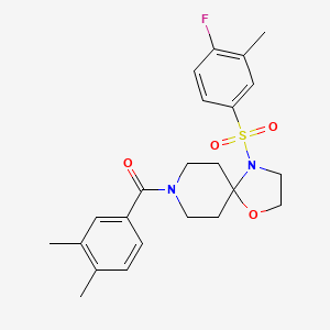 molecular formula C23H27FN2O4S B3005871 (3,4-Dimethylphenyl)(4-((4-fluoro-3-methylphenyl)sulfonyl)-1-oxa-4,8-diazaspiro[4.5]decan-8-yl)methanone CAS No. 946344-77-0