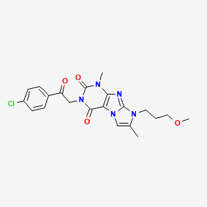molecular formula C21H22ClN5O4 B3005881 2-[2-(4-Chlorophenyl)-2-oxoethyl]-6-(3-methoxypropyl)-4,7-dimethylpurino[7,8-a]imidazole-1,3-dione CAS No. 878721-93-8