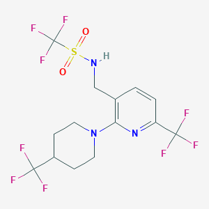 molecular formula C14H14F9N3O2S B3005885 1,1,1-trifluoro-N-{[6-(trifluoromethyl)-2-[4-(trifluoromethyl)piperidin-1-yl]pyridin-3-yl]methyl}methanesulfonamide CAS No. 2058442-84-3