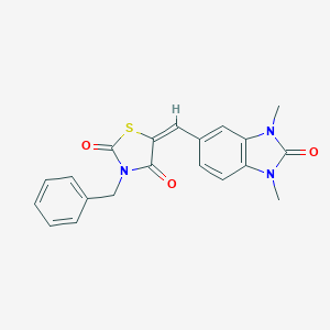 molecular formula C20H17N3O3S B300590 (5E)-3-benzyl-5-[(1,3-dimethyl-2-oxo-2,3-dihydro-1H-benzimidazol-5-yl)methylidene]-1,3-thiazolidine-2,4-dione 