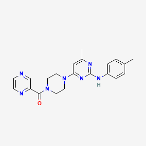 molecular formula C21H23N7O B3005905 (4-(6-甲基-2-(对甲苯基氨基)嘧啶-4-基)哌嗪-1-基)(吡嗪-2-基)甲甲酮 CAS No. 1226456-90-1