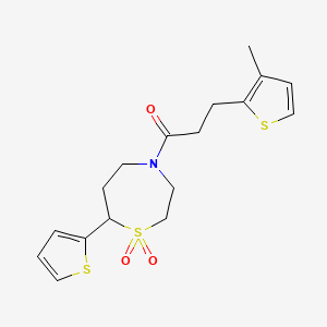 molecular formula C17H21NO3S3 B3005913 1-(1,1-二氧化-7-(噻吩-2-基)-1,4-噻氮杂环-4-基)-3-(3-甲基噻吩-2-基)丙-1-酮 CAS No. 2034460-86-9