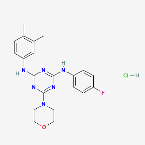 molecular formula C21H24ClFN6O B3005918 N2-(3,4-dimethylphenyl)-N4-(4-fluorophenyl)-6-morpholino-1,3,5-triazine-2,4-diamine hydrochloride CAS No. 1179416-35-3