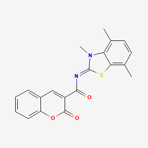molecular formula C20H16N2O3S B3005930 2-oxo-N-(3,4,7-trimethyl-1,3-benzothiazol-2-ylidene)chromene-3-carboxamide CAS No. 868369-76-0
