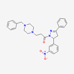 molecular formula C29H31N5O3 B3005939 3-(4-benzylpiperazin-1-yl)-1-(5-(3-nitrophenyl)-3-phenyl-4,5-dihydro-1H-pyrazol-1-yl)propan-1-one CAS No. 865612-15-3
