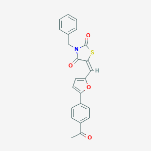 molecular formula C23H17NO4S B300597 5-{[5-(4-Acetylphenyl)-2-furyl]methylene}-3-benzyl-1,3-thiazolidine-2,4-dione 