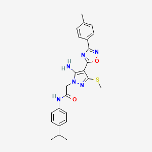 molecular formula C24H26N6O2S B3005972 2-[5-amino-4-[3-(4-methylphenyl)-1,2,4-oxadiazol-5-yl]-3-(methylthio)-1H-pyrazol-1-yl]-N-(4-isopropylphenyl)acetamide CAS No. 1243061-07-5