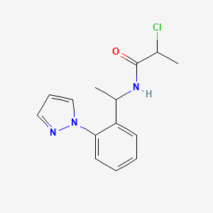 molecular formula C14H16ClN3O B3005975 2-Chloro-N-[1-(2-pyrazol-1-ylphenyl)ethyl]propanamide CAS No. 2411241-69-3
