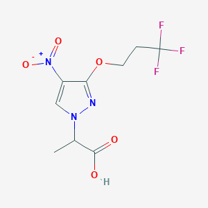 molecular formula C9H10F3N3O5 B3005981 2-[4-nitro-3-(3,3,3-trifluoropropoxy)-1H-pyrazol-1-yl]propanoic acid CAS No. 1856101-20-6