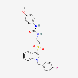 molecular formula C26H26FN3O4S B3005991 1-(2-((1-(4-氟苄基)-2-甲基-1H-吲哚-3-基)磺酰基)乙基)-3-(4-甲氧基苯基)脲 CAS No. 946219-89-2