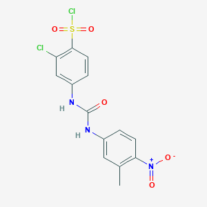 molecular formula C14H11Cl2N3O5S B3005999 2-Chloro-4-[3-(3-methyl-4-nitro-phenyl)-ureido]-benzenesulfonyl chloride CAS No. 680617-73-6
