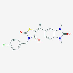 molecular formula C20H16ClN3O3S B300600 (5E)-3-(4-chlorobenzyl)-5-[(1,3-dimethyl-2-oxo-2,3-dihydro-1H-benzimidazol-5-yl)methylidene]-1,3-thiazolidine-2,4-dione 