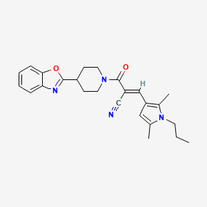 molecular formula C25H28N4O2 B3006009 (E)-2-[4-(1,3-Benzoxazol-2-yl)piperidine-1-carbonyl]-3-(2,5-dimethyl-1-propylpyrrol-3-yl)prop-2-enenitrile CAS No. 1198059-60-7