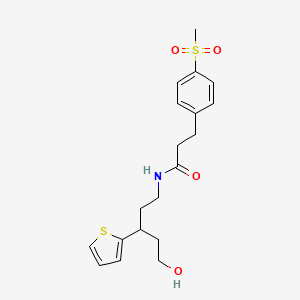 molecular formula C19H25NO4S2 B3006033 N-(5-hydroxy-3-(thiophen-2-yl)pentyl)-3-(4-(methylsulfonyl)phenyl)propanamide CAS No. 2034467-12-2