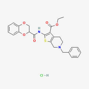 molecular formula C26H27ClN2O5S B3006034 Ethyl 6-benzyl-2-(2,3-dihydrobenzo[b][1,4]dioxine-2-carboxamido)-4,5,6,7-tetrahydrothieno[2,3-c]pyridine-3-carboxylate hydrochloride CAS No. 1052534-87-8